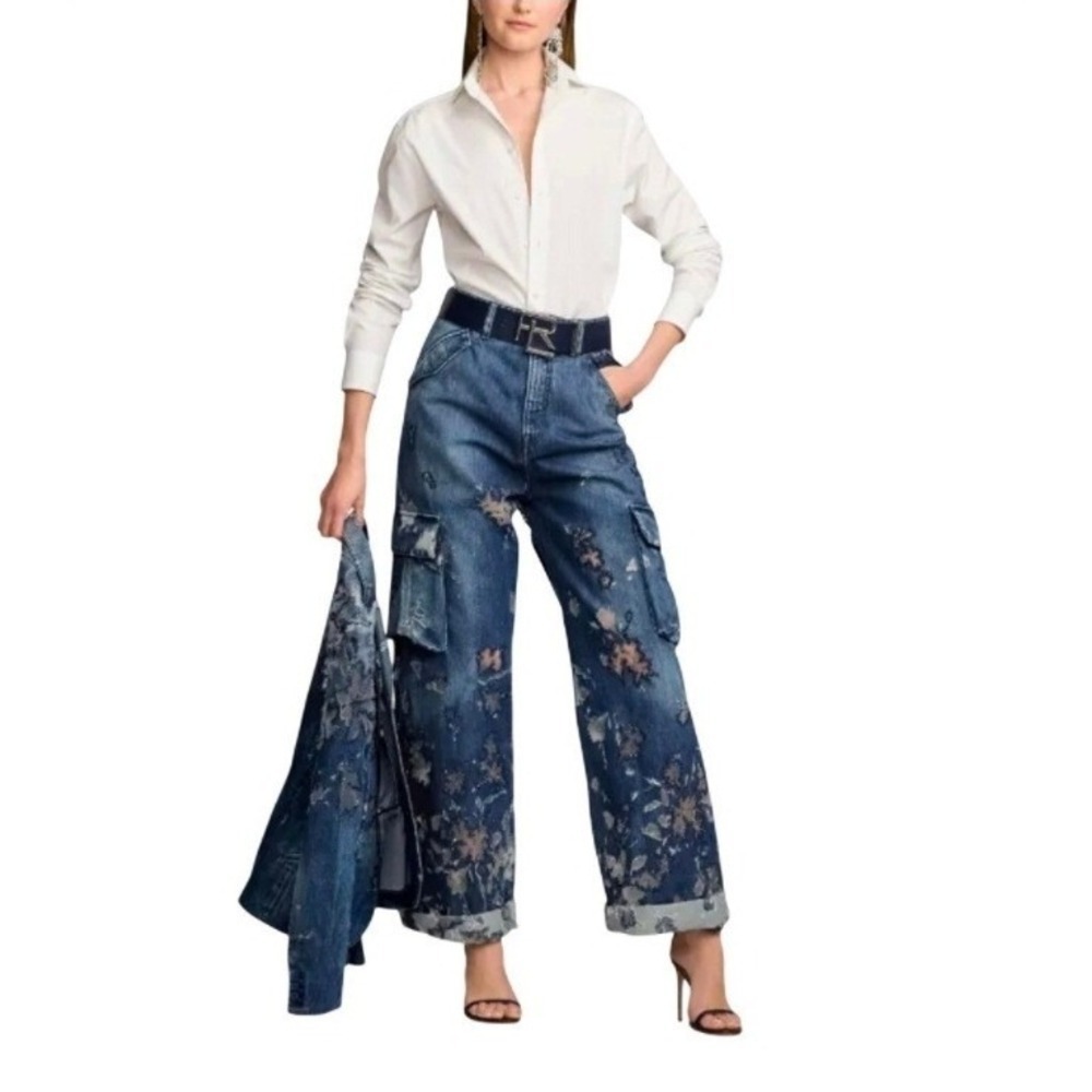 Ralph Lauren Collection Berke Embellished Floral Runway Cargo Jeans Nwot Size 26